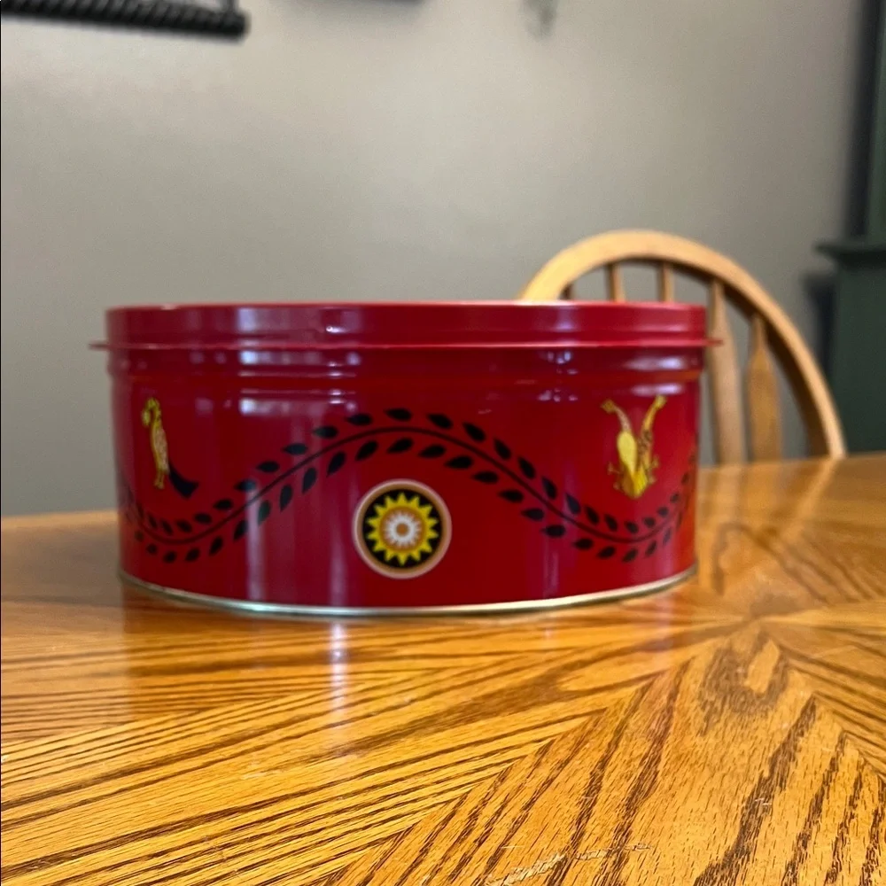 Vintage Pennsylvania Dutch  Red Decorative Tin with Black and Gold Accents